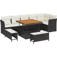 vidaXL Tuinset, 9-delig, 6 zitplaatsen, zwart en crème
