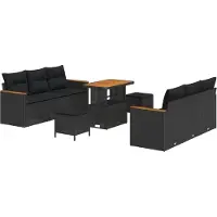 vidaXL Tuinbank Set 11 st 10-Aantal zitplaatsen Zwart poly rattan
