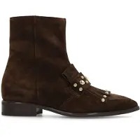 Manfield Donkerbruine suède enkellaarsjes met studs | Maat 38