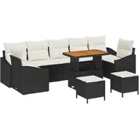 vidaXL Tuinbank Set 10 st 9-Aantal zitplaatsen Zwart Poly rattan