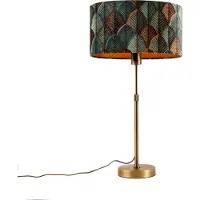 QAZQA Tafellamp brons met ovale velvet kap bladmotief 35cm - Parte