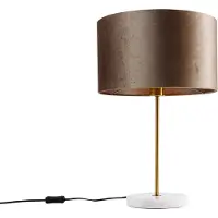 QAZQA Tafellamp messing met taupekleurige velvet kap 35cm - Kaso