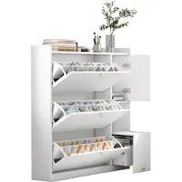 Merax Witte Schoenenkast Met Kleppen en Zitbank 119x24x122 cm Smalle Halbank Met Opbergruimte