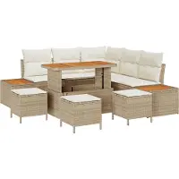 vidaXL Tuinbank Set 9 st 8-Aantal zitplaatsen Beige Poly rattan