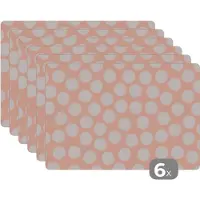 KitchenYeah Placemat - Placemats kunststof - Stippen - Roze - Patroon - 45x30 cm - 6 stuks - Hittebestendig - Anti-Slip - Onderlegger - Afneembaar