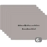 KitchenYeah Placemat - Placemats kunststof - Taupe - Gisteren wilde ik tacos, nu eet ik taco's. komen dromen toch uit - Quote - 45x30 cm - 6 stuks - Hittebestendig - Anti-Slip - Onderlegger - Afneembaar