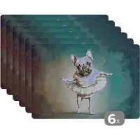 KitchenYeah Placemat - Placemats kunststof - Hond - Tutu - Ballet - Abstract - Portret - Kind - 45x30 cm - 6 stuks - Hittebestendig - Anti-Slip - Onderlegger - Afneembaar