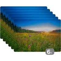 KitchenYeah Placemat - Placemats kunststof - Zon - Gras - Bloemen - 45x30 cm - 6 stuks - Hittebestendig - Anti-Slip - Onderlegger - Afneembaar