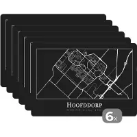 KitchenYeah Placemat - Placemats kunststof - Plattegrond - Hoofddorp - Kaart - Stadskaart - 45x30 cm - 6 stuks - Hittebestendig - Anti-Slip - Onderlegger - Afneembaar