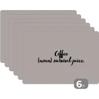 KitchenYeah Placemat - Placemats kunststof - Koffie definitie - Coffee (noun) survival juice - Woordenboek - Quotes - Spreuken - 45x30 cm - 6 stuks - Hittebestendig - Anti-Slip - Onderlegger - Afneembaar