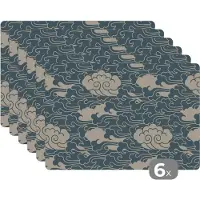 KitchenYeah Placemat - Placemats kunststof - Design - Noors - Wolken - 45x30 cm - 6 stuks - Hittebestendig - Anti-Slip - Onderlegger - Afneembaar