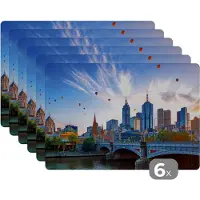 KitchenYeah Placemats - Skyline - Brug - Luchtballon - Stad - Ballonnen - Melbourne - Onderleggers placemats - Onderlegger - Placemat - 45x30 cm - 6 stuks