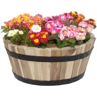 Mega Collections Plantenbak/bloempot Barrel - acacia hout - bruin - D33 x H14 cm