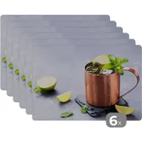 KitchenYeah Placemat - Placemats kunststof - Beker - Drank - Citroen - 45x30 cm - 6 stuks - Hittebestendig - Anti-Slip - Onderlegger - Afneembaar