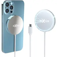 NEXGEN Draadloze Oplader, Werkt met Magsafe - Snellader 15W - QI Wireless Fast Charger - Geschikt Voor Smartphones, Apple Watch, Airpods - Zilver Aluminium