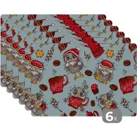 KitchenYeah Placemat - Placemats kunststof - Patronen - Uil - Ontbijt - 45x30 cm - 6 stuks - Hittebestendig - Anti-Slip - Onderlegger - Afneembaar