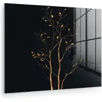 MuchoWow Glasschilderij 160x120 cm - Schilderij acrylglas - Takken - Blaadjes - Zwart - Foto op glas - Muurdecoratie woonkamer - Wanddecoratie slaapkamer - Schilderijen
