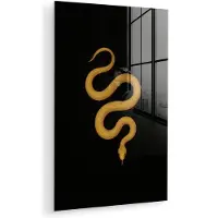 MuchoWow Glasschilderij 120x180 cm - Schilderij acrylglas - Slang - Minimalistisch - Goud - Foto op glas - Muurdecoratie woonkamer - Wanddecoratie slaapkamer - Schilderijen