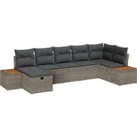 vidaXL Tuinbank Set met kussen 7 pcs Grijs Poly rattan