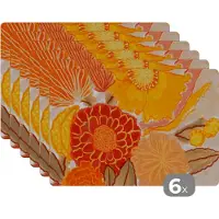 KitchenYeah Placemat - Placemats kunststof - Vintage - Boeket - Bloemen - Geel - Kleuren - 45x30 cm - 6 stuks - Hittebestendig - Anti-Slip - Onderlegger - Afneembaar
