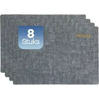 Phreeze Placemat met Linnen Patroon - 8 Stuks - Wasbaar - 30x45 CM - Luxe Onderleggers voor Borden - Blauw