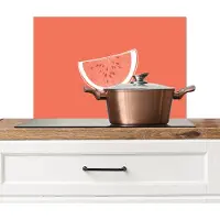 KitchenYeah Spatscherm keuken 70x50 cm - Kookplaat achterwand Watermeloen - Lijnen - Koraalrood - Muurbeschermer - Spatwand fornuis - Hoogwaardig aluminium