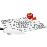 KitchenYeah Glazen Snijplank - 39x28 - Mandala - Patronen - Zwart Wit - Snijplanken Glas