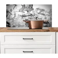 KitchenYeah Spatscherm keuken 80x40 cm - Kookplaat achterwand Kraanvogel - Zwart wit - Dieren - Vogels - Muurbeschermer - Spatwand fornuis - Hoogwaardig aluminium