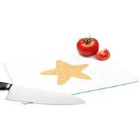KitchenYeah Glazen Snijplank - 28x20 - Ster - Meisjes - Jongens - Oranje - Stippen - Kinderen - Snijplanken Glas
