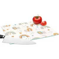 KitchenYeah Glazen Snijplank - 28x20 - Dieren - Patronen - Regenboog - Bloemen - Patronen - Snijplanken Glas