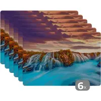 KitchenYeah Placemat - Placemats kunststof - Waterval - Landschap - Wolken - Natuur - 45x30 cm - 6 stuks - Hittebestendig - Anti-Slip - Onderlegger - Afneembaar