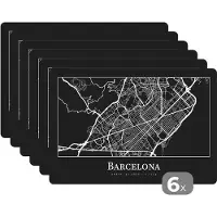 KitchenYeah Placemat - Placemats kunststof - Stadskaart - Barcelona - Plattegrond - Kaart - 45x30 cm - 6 stuks - Hittebestendig - Anti-Slip - Onderlegger - Afneembaar