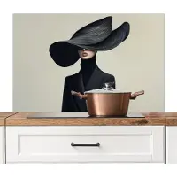 KitchenYeah Spatscherm keuken 100x65 cm - Kookplaat achterwand Zwart - Vrouw - Hoed - Muurbeschermer - Spatwand fornuis - Hoogwaardig aluminium