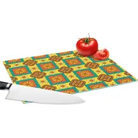 KitchenYeah Glazen Snijplank - 28x20 - Patchwork - Retro - Bloemen - Design - Snijplanken Glas