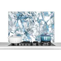 KitchenYeah - Spatscherm - Marmerlook - Zilver - Glitter - Blauw - Chic - Spatwand keuken - 100x65 cm - Muurbeschermer