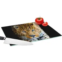 KitchenYeah Glazen Snijplank - 39x28 - Luipaard - Dieren - Portret - Wilde dieren - Zwart - Snijplanken Glas