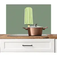 KitchenYeah Spatscherm keuken 80x55 cm - Kookplaat achterwand Groen - Waterijsje - Stokje - Illustratie - Muurbeschermer - Spatwand fornuis - Hoogwaardig aluminium