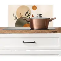 KitchenYeah Spatscherm keuken 60x30 cm - Kookplaat achterwand Vormen - Rond - Bladeren - Beige - Muurbeschermer - Spatwand fornuis - Hoogwaardig aluminium