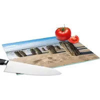 KitchenYeah Glazen Snijplank - 28x20 - Zand - Strand - Paal - Water - Zomer - Snijplanken Glas
