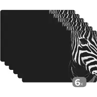 KitchenYeah Placemat - Placemats kunststof - Dieren - Zebra - Zwart - Wit - 45x30 cm - 6 stuks - Hittebestendig - Anti-Slip - Onderlegger - Afneembaar