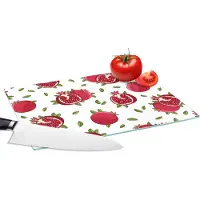 KitchenYeah Glazen Snijplank - 28x20 - Fruit - Bladeren - Patroon - Granaatappel - Snijplanken Glas