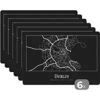 KitchenYeah Placemat - Placemats kunststof - Stadskaart - Dublin - Kaart - Plattegrond - 45x30 cm - 6 stuks - Hittebestendig - Anti-Slip - Onderlegger - Afneembaar