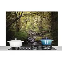 KitchenYeah Spatscherm keuken 120x80 cm - Kookplaat achterwand Hert - Boom - Bos - Muurbeschermer - Spatwand fornuis - Hoogwaardig aluminium