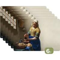 KitchenYeah Placemats - Melkmeisje - Schilderij - Vermeer - Oude meesters - Onderlegger placemats - Onderlegger - Placemat - 45x30 cm - Kunststof placemat