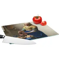 KitchenYeah Glazen Snijplank - 28x20 - Het melkmeisje - Kunst - Oude meesters - Vermeer - Snijplanken Glas