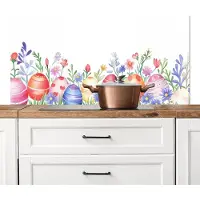 KitchenYeah Spatscherm keuken 120x60 cm - Kookplaat achterwand Bloementuin - Kleurrijk - Eieren - Muurbeschermer - Spatwand fornuis - Hoogwaardig aluminium