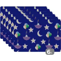 KitchenYeah Placemat - Placemats kunststof - Sterren - Patronen - Paraplu - Geboorte - 45x30 cm - 6 stuks - Hittebestendig - Anti-Slip - Onderlegger - Afneembaar