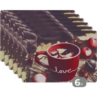 KitchenYeah Placemat - Placemats kunststof - Thee - Appel - Cranberry - 45x30 cm - 6 stuks - Hittebestendig - Anti-Slip - Onderlegger - Afneembaar