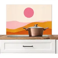 KitchenYeah Spatscherm keuken 80x55 cm - Kookplaat achterwand Zon - Heuvels - Abstract - Roze - Muurbeschermer - Spatwand fornuis - Hoogwaardig aluminium