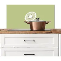 KitchenYeah Spatscherm keuken 80x40 cm - Kookplaat achterwand Kiwi - Lijntekening - Minimalistisch - Groen - Muurbeschermer - Spatwand fornuis - Hoogwaardig aluminium